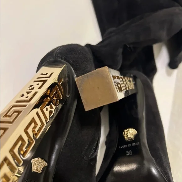 Versace Greek, Boots over the knee, black suede, 38 European - Picture 8 of 8